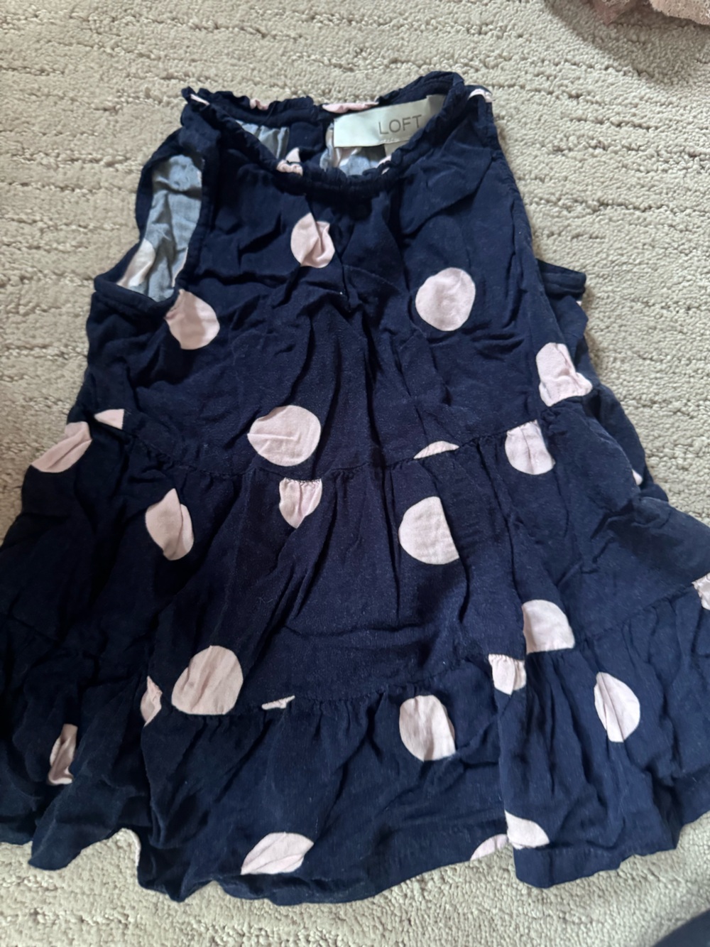 LOFT Navy Dress with Light Pink Polka Accents